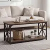 Rustic Brown Coffee Table 2-Tier Center Table with Storage Shelf