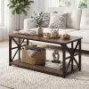 Rustic Brown Coffee Table 2-Tier Center Table with Storage Shelf