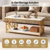 White and Gold Coffee Table 2-Tier Center Table with Storage Shelf