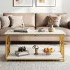 White and Gold Coffee Table 2-Tier Center Table with Storage Shelf