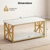 White and Gold Coffee Table 2-Tier Center Table with Storage Shelf