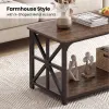 Rustic Brown Coffee Table 2-Tier Center Table with Storage Shelf