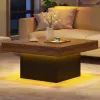 Coffee Table Accent Table with LED Lights and Dynamic Modes, Rustic Brown