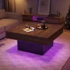 Coffee Table Accent Table with LED Lights and Dynamic Modes, Rustic Brown