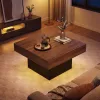Coffee Table Accent Table with LED Lights and Dynamic Modes, Rustic Brown