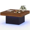 Coffee Table Accent Table with LED Lights and Dynamic Modes, Rustic Brown
