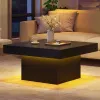 Coffee Table Accent Table with LED Lights and Dynamic Modes Black