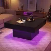 Coffee Table Accent Table with LED Lights and Dynamic Modes Black
