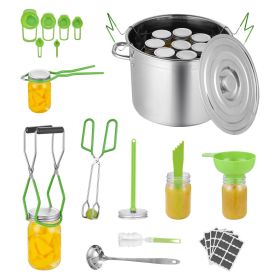 11 Piece Canning Starter Kit, Stainless Steel Water Bath: Pot, Rack, Lid, Ladle, Funnel, Tongs, Jar Lifter, Wrench, Measuring Cup