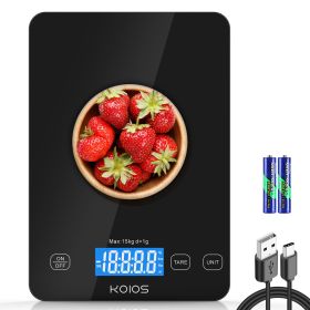 KOIOS Food Scale, 33lb/15kg Digital Kitchen Scale Grams and Ounces, 1g/0.1oz Precise Graduation, Type-C Charging, AAA Battery Included(Black)