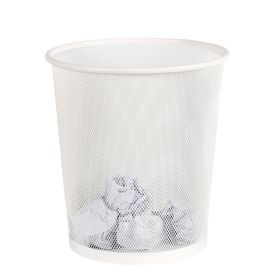 Mesh Waste Basket White Steel Indoor Trash Can, Nonslip Base, Fingerprint-Resistant, 3 Gallon Capacity