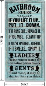 Blue Rustic Western Bathroom Decor - Funny Wall Signs, Farmhouse Country Rules Wall Decor C1