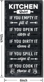 Hanging Kitchen Rules Wood Decor Sign, Rustic Kitchen Wooden Signs, Printed Wood Wall Art Sign, Kitchen Door Rules