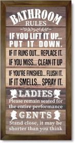 Rustic Bathroom Decor Rules Wood Sign, Frame Western Bathrooms Decors, Farmhouse Bathroom Décor, Door Rules Décor Sign