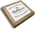 Bathroom Humor Open 24 Hrs Decor, Modern Farmhouse Home Decoration, Rustic Wooden Box Plaque Sign