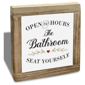 Bathroom Humor Open 24 Hrs Decor, Modern Farmhouse Home Decoration, Rustic Wooden Box Plaque Sign