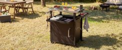 K&K 39.5" Outdoor Grill Cart with Storage Cabinet, Bar Cart Pizza Oven Table with Wheels, Stainless Steel Top, Waterproof Cover Included