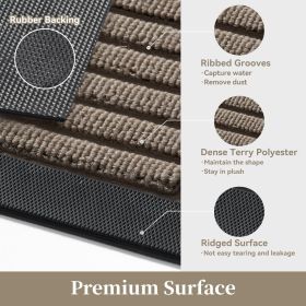 Beige Outdoor Mat 17"x30" Non Slip Front Door Mat Outside Absorbent Rubber Welcome Mat Low Profile Dirt Trapper Indoor Outdoor Doormat