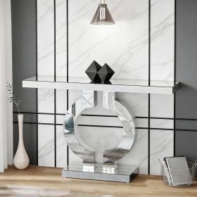 Mirrored Console Table, Modern Silver Sofa Table with O-Shaped Base
