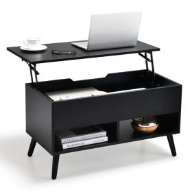 Black 31.5 Inch Lift-Top Coffee Table with Hidden Storage and 2 Open Shelves