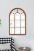 34x54.3" Large Arched Accent Mirror with Brown Frame with Decorative Window Look Classic Architecture Style Solid Fir Wood Interior Deco