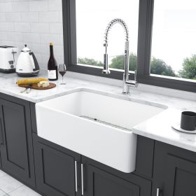 33in White Farmhouse Sink - 33 Inch Kitchen Sink Apron Front Ceramic Single Bowl Farmer Sink Basin