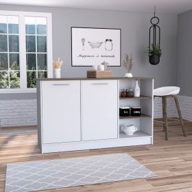 Kitchen Island Teramo, Three Open Shelves, White / Dark Brown Finish