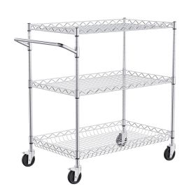 Kitchen Utility Cart, 3 Tiers, Wire Rolling Cart with 661LBS Capacity, 80mm Deep Basket Curved Handle 6 Hooks, for Indoor and Outdoor Use
