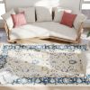 Boho Machine Washable Area Rug 5x7, Non-Slip Floral Print Floor Carpet for Living Room, Bedroom, Dining Room, Blue