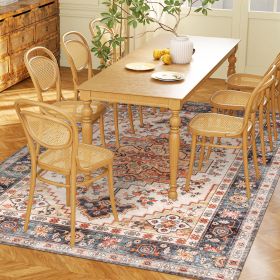 Boho Area Rug 4x6, Machine Washable Rug, Non-Slip Print Pattern Medallion Carpet for Living Room, Bedroom, Tawny Brown