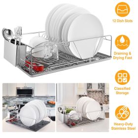 Dish Drying Rack Stainless Steel Dish Rack w/ Drainboard Cutlery Holder Kitchen Dish Organizer feat on TIK TOK