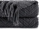 Dark Grey Throw Blanket for Couch, Knit Charcoal Throw Chair, 50 x 60 Inch - Super Soft Warm Grey Blanket