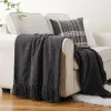 Dark Grey Throw Blanket for Couch, Knit Charcoal Throw Chair, 50 x 60 Inch - Super Soft Warm Grey Blanket