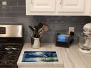 Blue Heron Under the Moonlight Glass Cutting Board Decorative Tempered Glass Kitchen Cutting and Serving Board Large Size Chopping Board