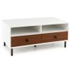 White with Brown Drawers -2 Tier 40 Inch Length Modern Rectangle Coffee Table with Storage Shelf