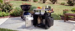 K&K 39.5" Outdoor Grill Cart with Storage Cabinet, Bar Cart Pizza Oven Table with Wheels, Stainless Steel Top, Waterproof Cover Included