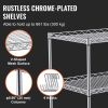 Kitchen Utility Cart, 3 Tiers, Wire Rolling Cart with 661LBS Capacity, 80mm Deep Basket Curved Handle 6 Hooks, for Indoor and Outdoor Use