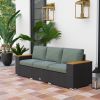 3-Seat Outdoor Patio Sofa with Cushions, PE Rattan Wicker Sofa with Wide Armrests, Outdoor Wicker Couch, Dark Gray