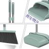 Upgrade Broom and Dustpan Set, Large Size and with Long Handle, Upright, Indoor Outdoor (Green)