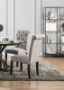 Classic Antique Black / Light Gray Set of 2 Side Chairs Button Tufted Linen Like Fabric Solid wood Chair Upholstered