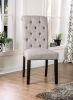 Classic Antique Black / Light Gray Set of 2 Side Chairs Button Tufted Linen Like Fabric Solid wood Chair Upholstered