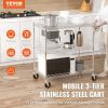Kitchen Utility Cart, 3 Tiers, Wire Rolling Cart with 661LBS Capacity, 80mm Deep Basket Curved Handle 6 Hooks, for Indoor and Outdoor Use