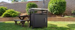 K&K 39.5" Outdoor Grill Cart with Storage Cabinet, Bar Cart Pizza Oven Table with Wheels, Stainless Steel Top, Waterproof Cover Included