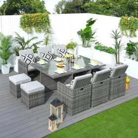 Grey Direct Wicker 11-Piece Outdoor Wicker Dining Set Garden Rattan Dining Chair Lounge Set