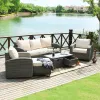 Grey Direct Wicker 5-Piece Outdoor Rattan Furniture Patio Conversation Set with Cushion