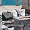 Light Gray Direct Wicker 5-Piece Wicker Patio Fire Pit Sectional Seating Set