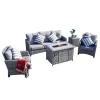 Light Gray Direct Wicker 5-Piece Wicker Patio Fire Pit Sectional Seating Set