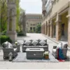Gray Cushions Direct Wicker 5-Piece Wicker Patio Fire Pit Sectional Seating Set