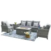 Gray Cushions Direct Wicker 5-Piece Wicker Patio Fire Pit Sectional Seating Set