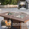 Brown Direct Wicker 7 PCS Patio Gas Firepit and Ice Container Rectangle Dining Set with 6 Standard Height Chairs